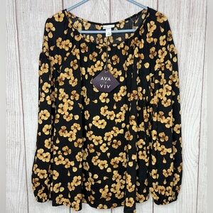 Ava & Viv Women's Black and Gold Floral Blouse Plus Size
